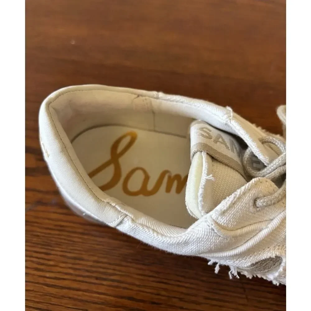 Sam Edelman Jayne Washed Palm/Linen/White Lace Up Low Sneakers Women's Size 9.5